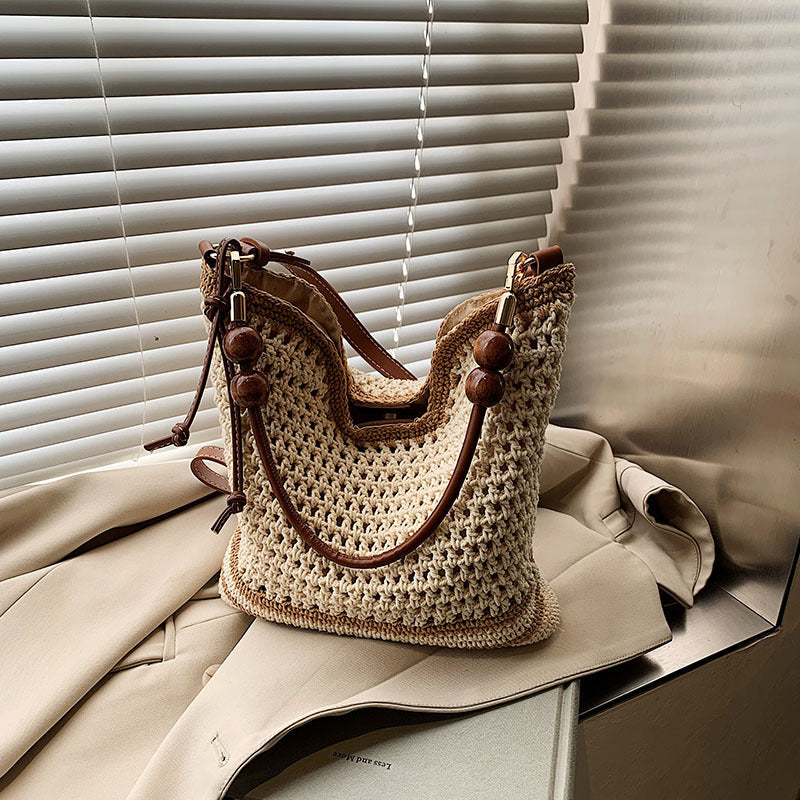 New Summer Hollow Woven Bag for Women, Large Capacity Shoulder Crossbody Tote Bag, Perfect for Beach Vacations