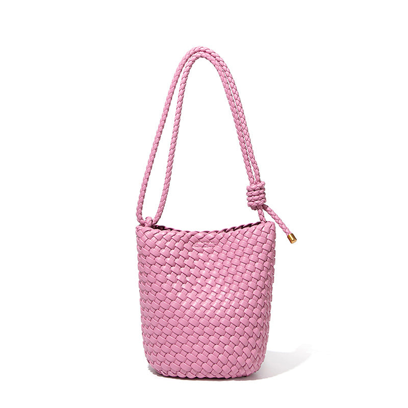 Solid Color Soft Woven Bucket Bag 25 New Casual Simple Large Capacity Tote Bag Single Shoulder Crossbody Bag