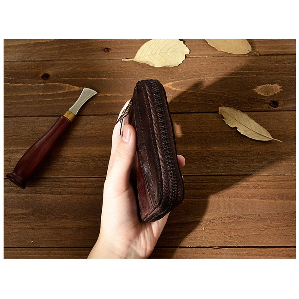 Men'S Genuine Leather Key Bag, First Layer Cowhide Vegetable-Tanned Soft Leather Hand-Brushed Colored Coin Purse, Key Chain Storage Box