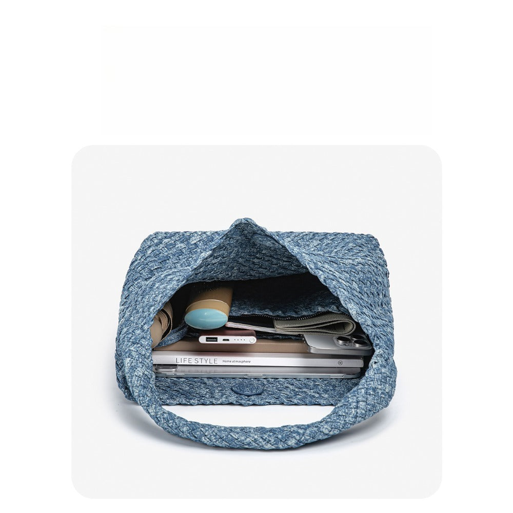 Large Capacity Hand-Woven Denim Tote Bag, Stylish And Versatile, Perfect for Mothers And Daughters, Can Be Used As an Underarm Bag