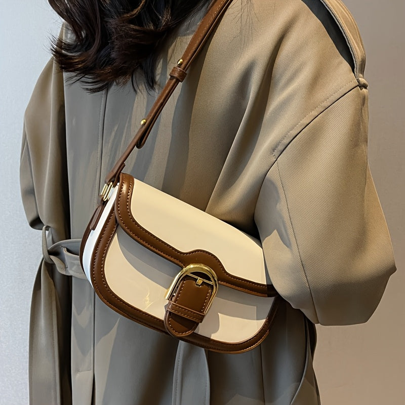Women' French Style Small Crossbody - Buckle Closure Shoulder & Underarm Purse, Lightweight Compact Suitable for Autumn Winter, Casual Office Streetwear, Handbag for Outfits,