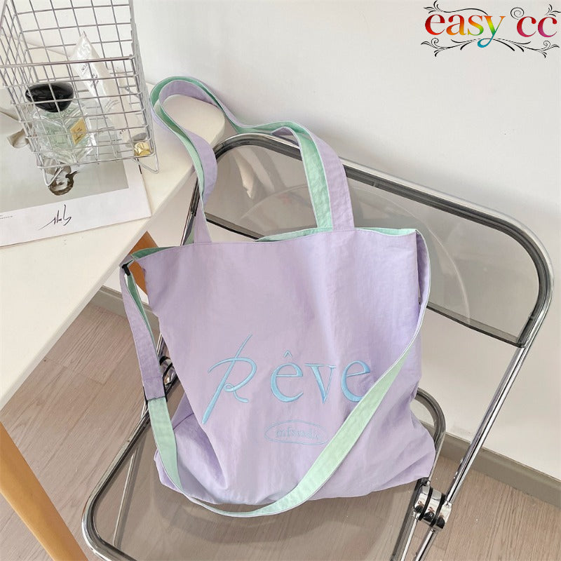 New Summer Cream Canvas Tote Bag for Women, Large Capacity, Korean Style, Embroidered, Versatile Shoulder Bag