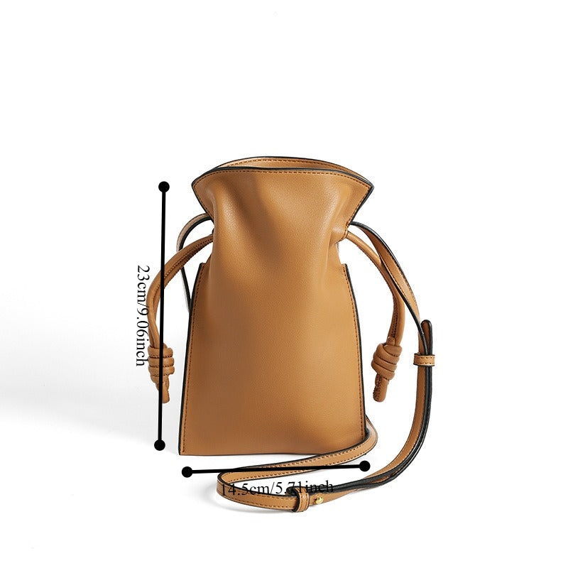 A New Chic Leather Drawstring Bag for Women, Featuring a Premium Shoulder Design, Authentic Leather Crossbody Phone Holder, Trendy And Convenient Style, Perfect for Daily Use