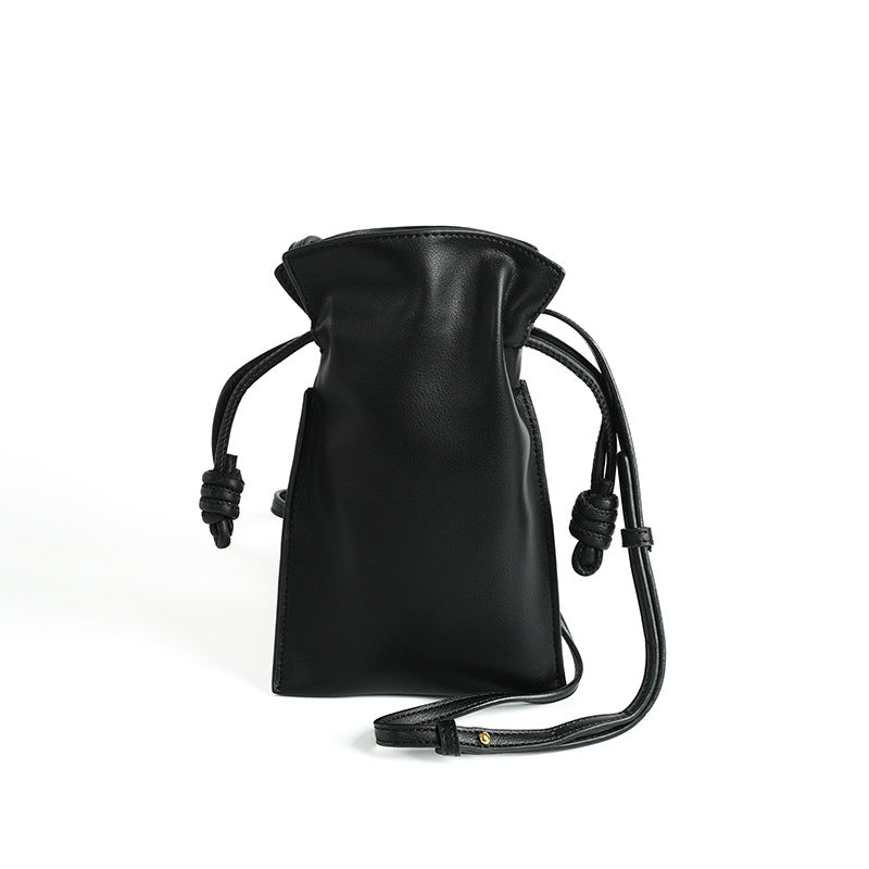 A New Chic Leather Drawstring Bag for Women, Featuring a Premium Shoulder Design, Authentic Leather Crossbody Phone Holder, Trendy And Convenient Style, Perfect for Daily Use