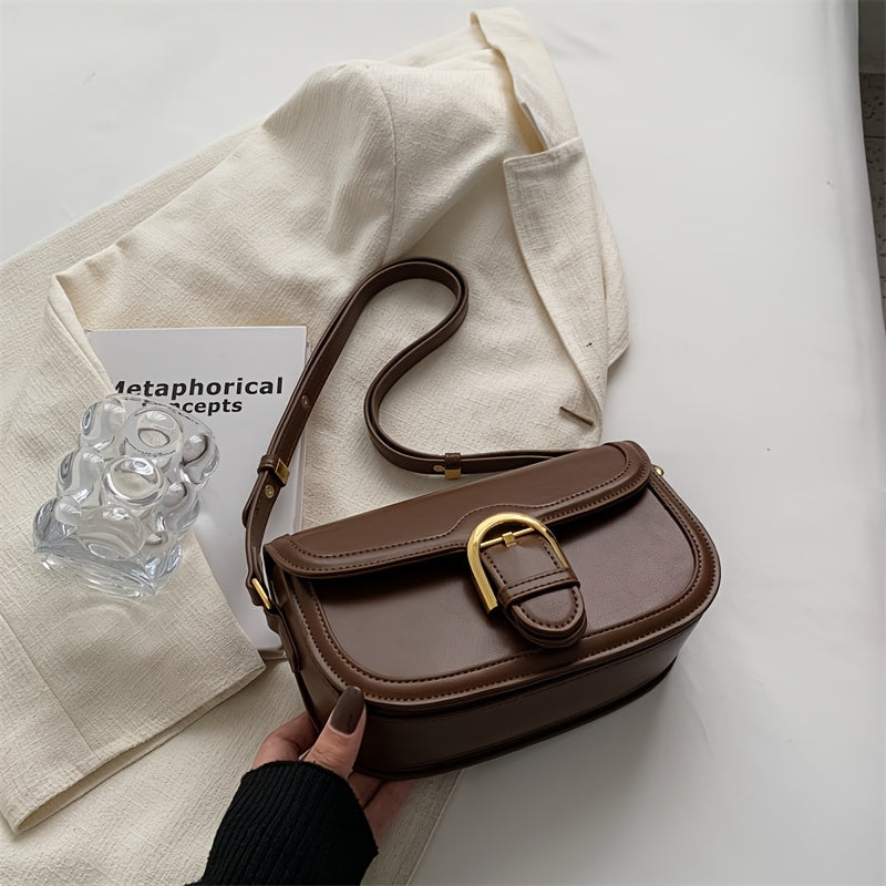 Women' French Style Small Crossbody - Buckle Closure Shoulder & Underarm Purse, Lightweight Compact Suitable for Autumn Winter, Casual Office Streetwear, Handbag for Outfits,