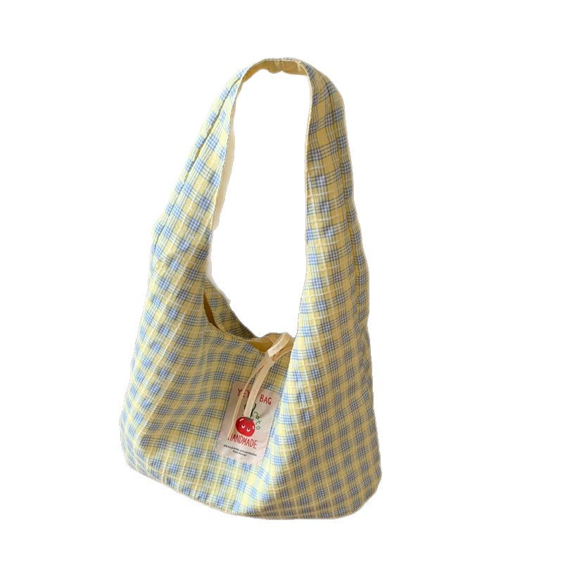 1 Cherry Embroidered Handmade Underarm Bag, Washed Fabric, Large Capacity, Korean Fresh Style, Suitable for Commuting And Outings