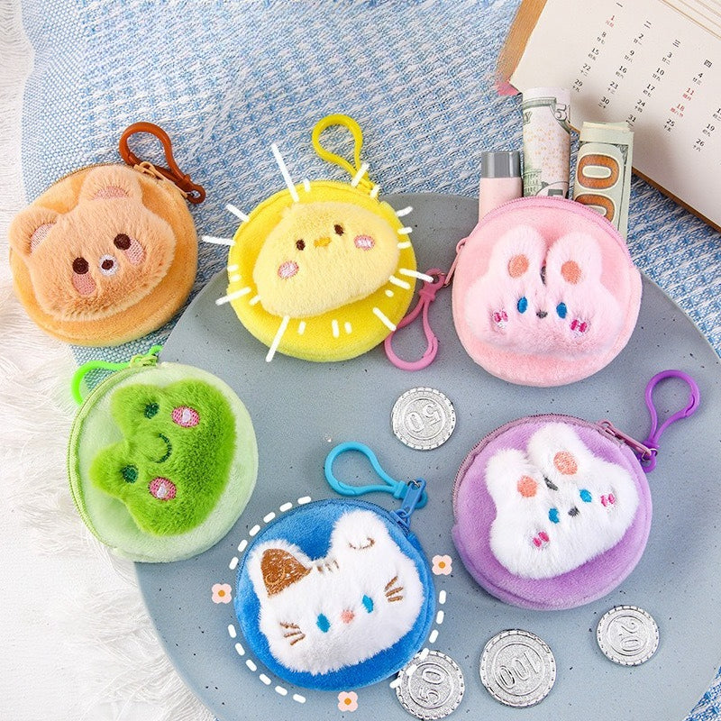 6 Animal Bunny Plush Wallet Cute Soft Cartoon Coin Storage Bag Student Portable Earphone Bag