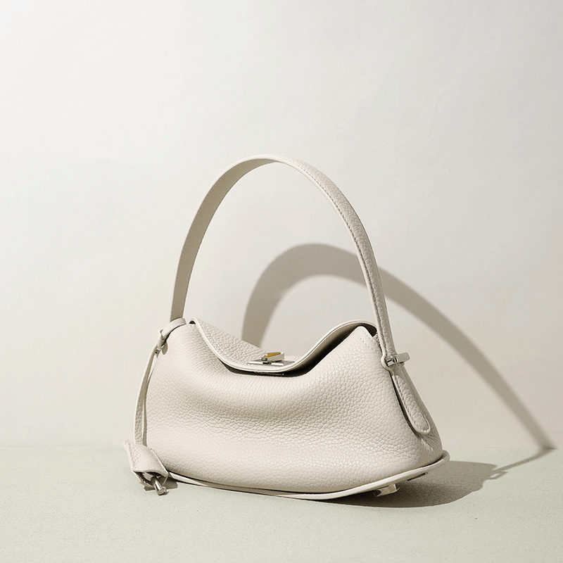 Head Layer Cowhide Crescent Bag, Women's One Shoulder Crossbody Handbag, Simple Korean Version Niche Design, Fashionable and Versatile Real Genuine Leather Bag, Texture Soft Genuine Leather Essential for Commuting