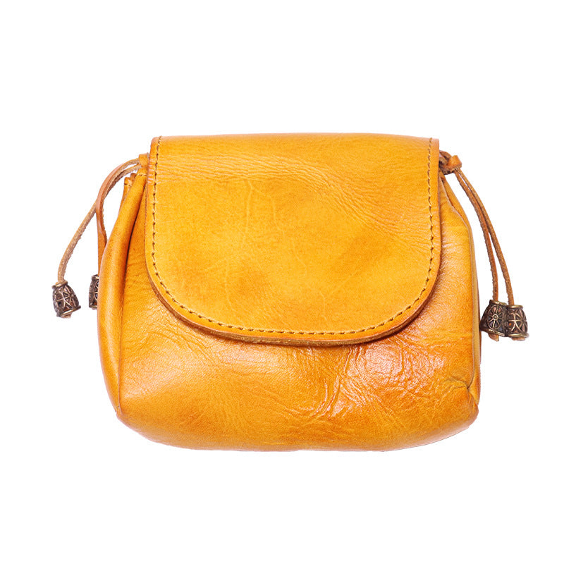 A Change Purse Made from Hand-Polished Vegetable-Tanned Leather, Featuring a Vintage National Design for Women, Crafted from Top-Quality Cowhide, Authentic Leather, Suitable for Keys And Earphone Storage