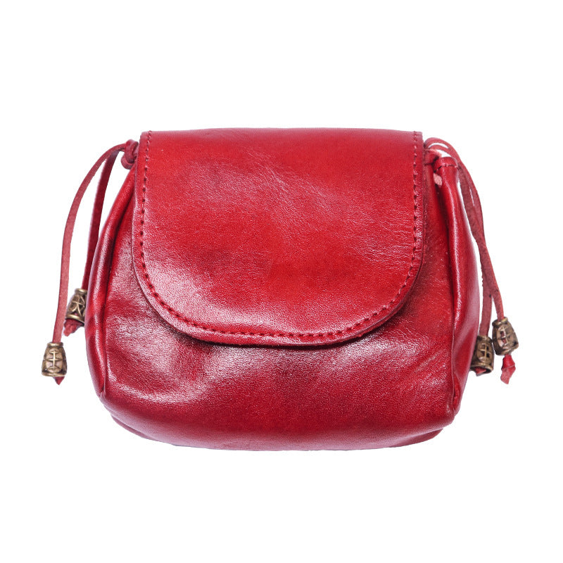 A Change Purse Made from Hand-Polished Vegetable-Tanned Leather, Featuring a Vintage National Design for Women, Crafted from Top-Quality Cowhide, Authentic Leather, Suitable for Keys And Earphone Storage