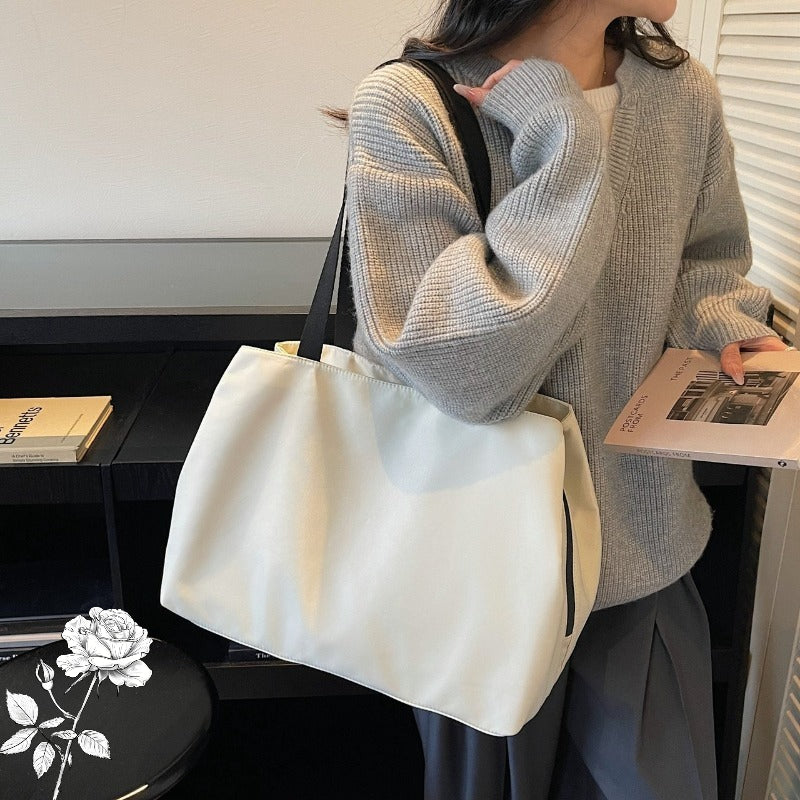 Fashionable Solid Color Simple Shoulder Bag Casual Handheld Tote Bag for Shopping and Commuting, Versatile Women's Tote