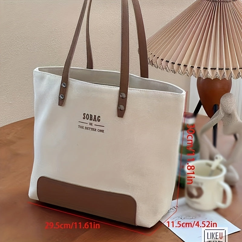 Women'S Easy High-End Commuter Canvas Tote Bag, Literary, Casual And Versatile Student Handbag And Shoulder Bag