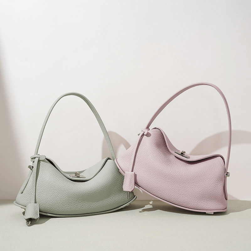 Head Layer Cowhide Crescent Bag, Women's One Shoulder Crossbody Handbag, Simple Korean Version Niche Design, Fashionable and Versatile Real Genuine Leather Bag, Texture Soft Genuine Leather Essential for Commuting