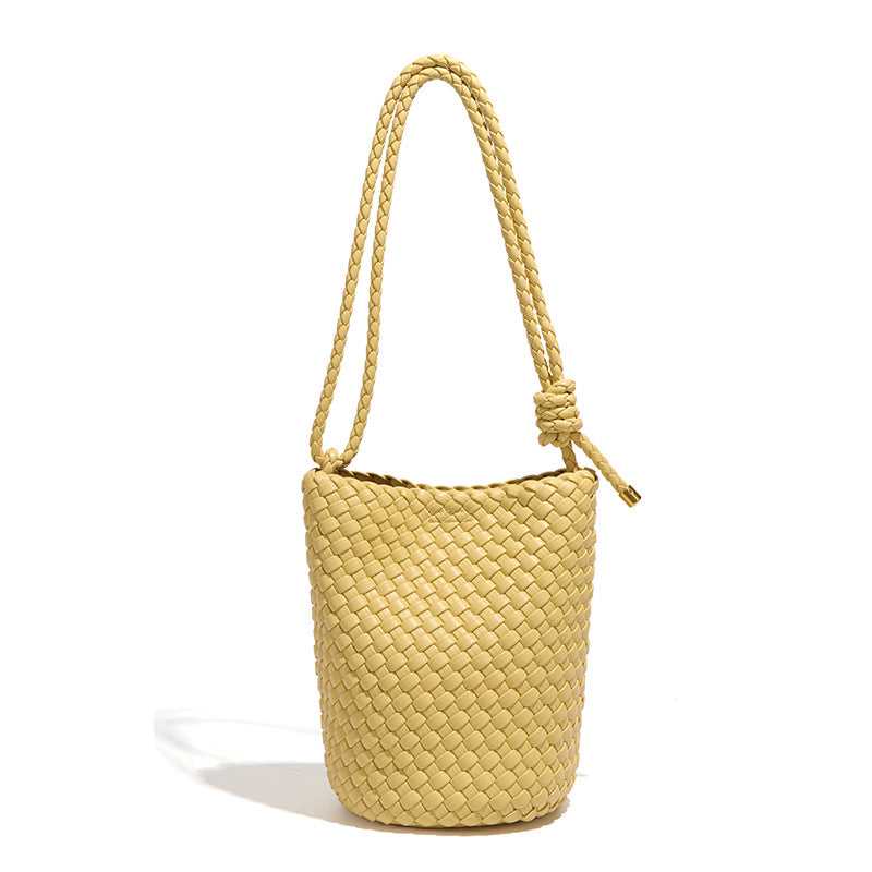 Solid Color Soft Woven Bucket Bag 25 New Casual Simple Large Capacity Tote Bag Single Shoulder Crossbody Bag