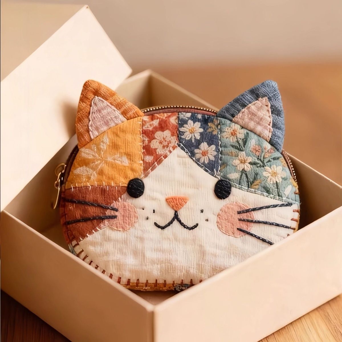 2PCSCartoon Cat Color-Block Fabric Coin Purse, Ins-style, High Aesthetic, Portable Storage Coin Purse, New Year Gift