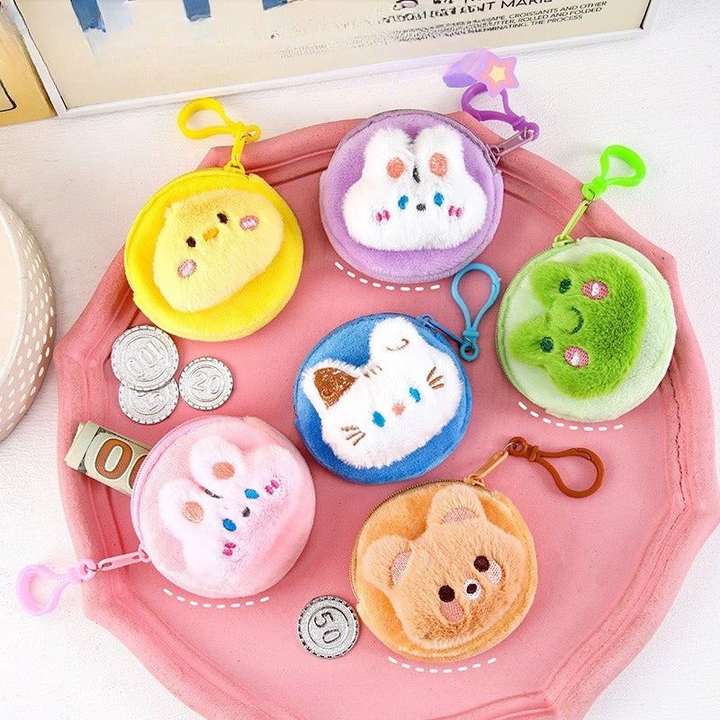 6 Animal Bunny Plush Wallet Cute Soft Cartoon Coin Storage Bag Student Portable Earphone Bag