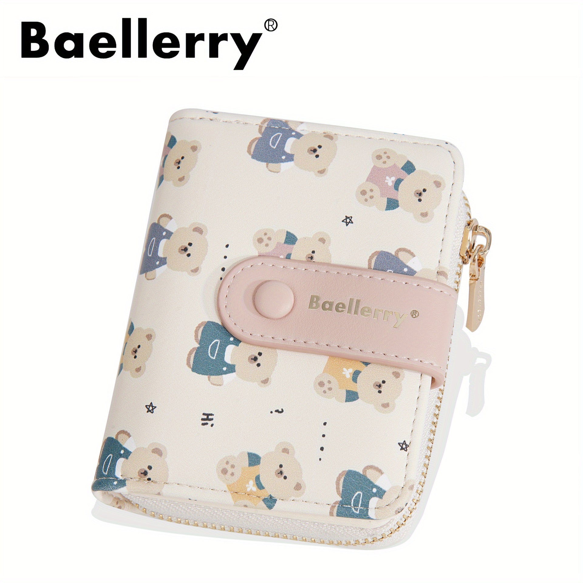 Women' & Retro Bear Snap Wallet with Zipper Coin Purse - Compact Crossbody Handbag Suitable for Teens, Lightweight Organizer, Minimalist Bear-Themed Accessory for, Travel, Daily Use (No Revision)