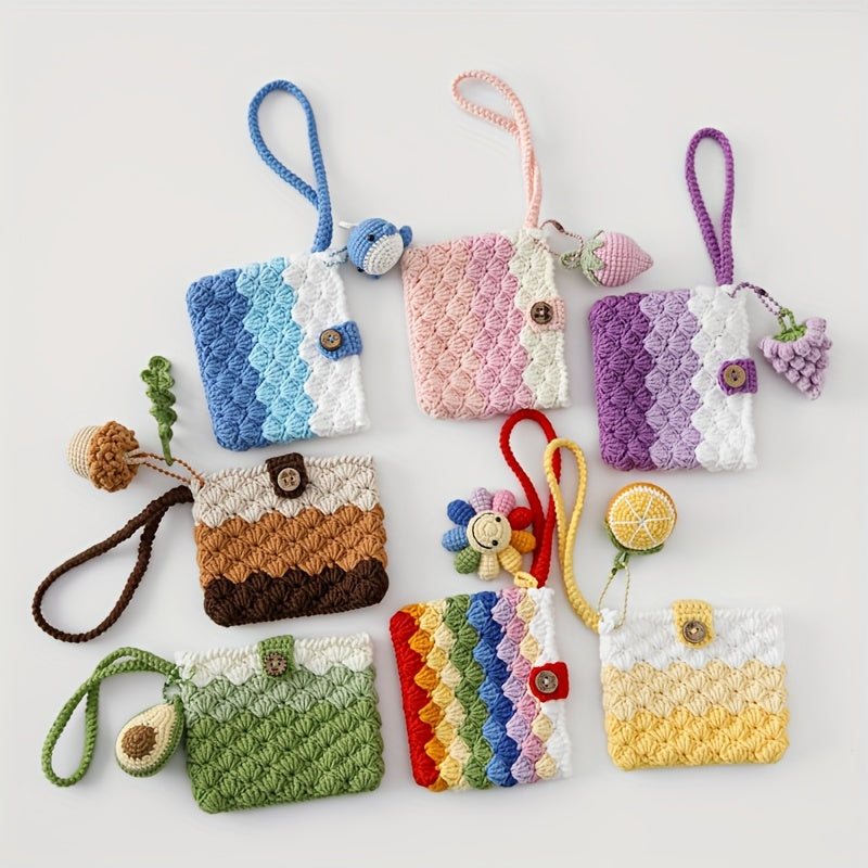 One Charming Crocheted Coin Pouch Featuring a Delightful Fruit Charm, Crafted from Yarn with a Wrist Strap, Ideal for Daily Use And As a Holiday Present