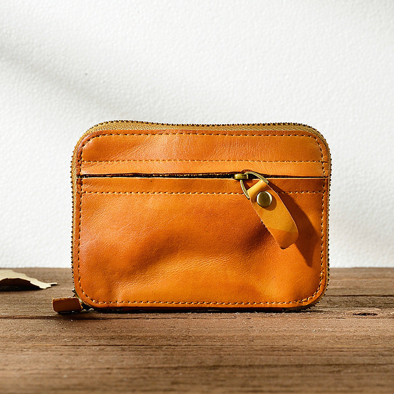 Men'S Genuine Leather Key Bag, First Layer Cowhide Vegetable-Tanned Soft Leather Hand-Brushed Colored Coin Purse, Key Chain Storage Box