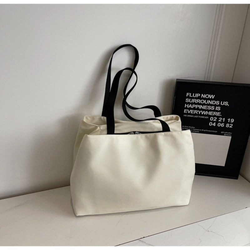 Fashionable Solid Color Simple Shoulder Bag Casual Handheld Tote Bag for Shopping and Commuting, Versatile Women's Tote