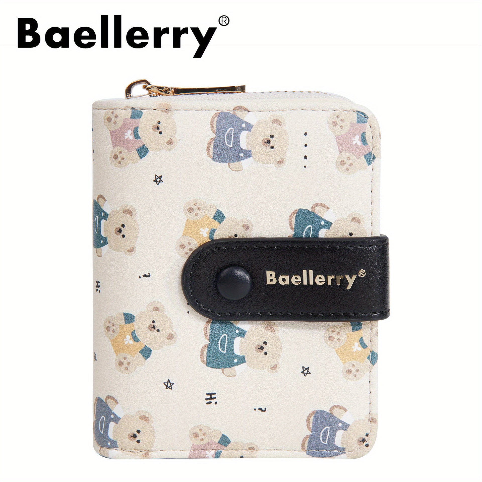 Women' & Retro Bear Snap Wallet with Zipper Coin Purse - Compact Crossbody Handbag Suitable for Teens, Lightweight Organizer, Minimalist Bear-Themed Accessory for, Travel, Daily Use (No Revision)