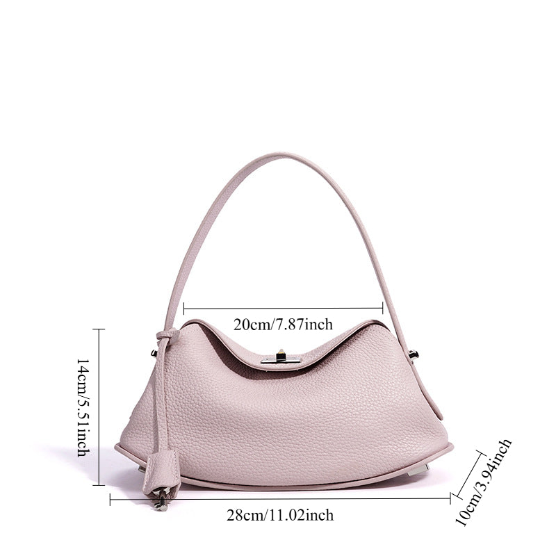 Head Layer Cowhide Crescent Bag, Women's One Shoulder Crossbody Handbag, Simple Korean Version Niche Design, Fashionable and Versatile Real Genuine Leather Bag, Texture Soft Genuine Leather Essential for Commuting
