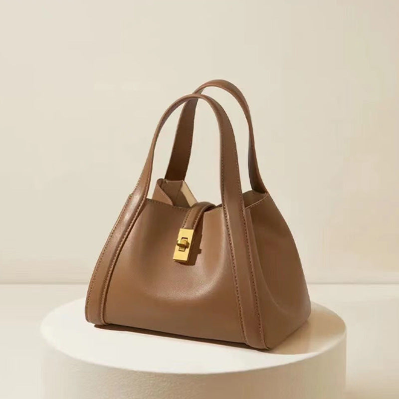 Women's Genuine Leather Tote Bag, Unique Basket-style Handbag, High-quality Shoulder Bag, Genuine Leather Crossbody Design, Versatile Commuter Bag for Women.