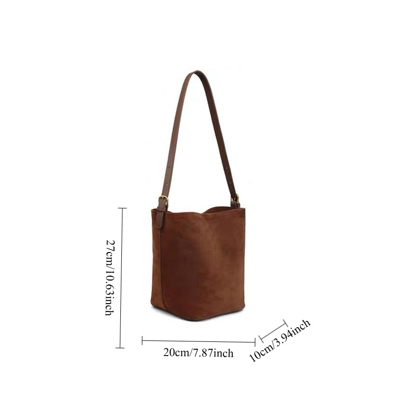 Women' Genuine Bucket Bag - Vintage Cowhide Handbag with Buckle Closure, \u002F Tan Crossbody & Shoulder Purse, Top-Grain for Commuting, Dating & Special Events - Niche Design