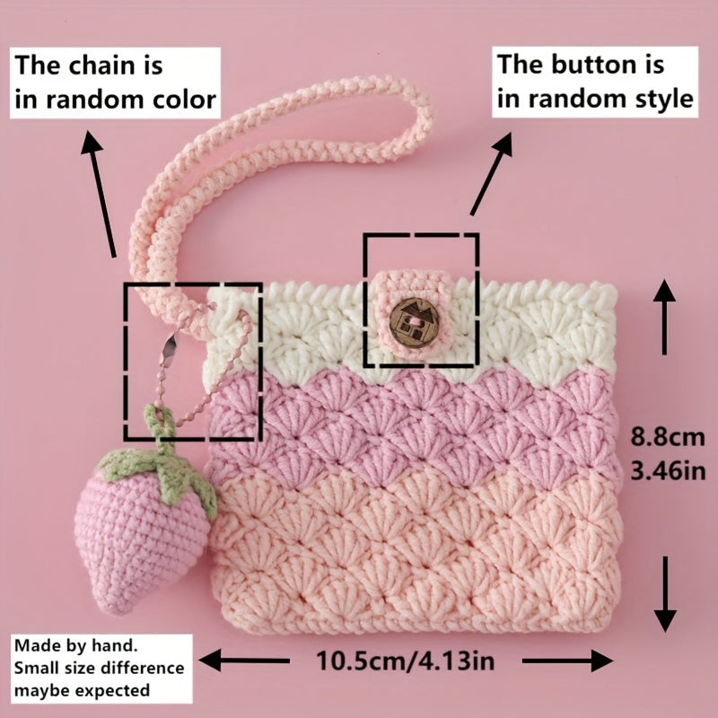 One Charming Crocheted Coin Pouch Featuring a Delightful Fruit Charm, Crafted from Yarn with a Wrist Strap, Ideal for Daily Use And As a Holiday Present