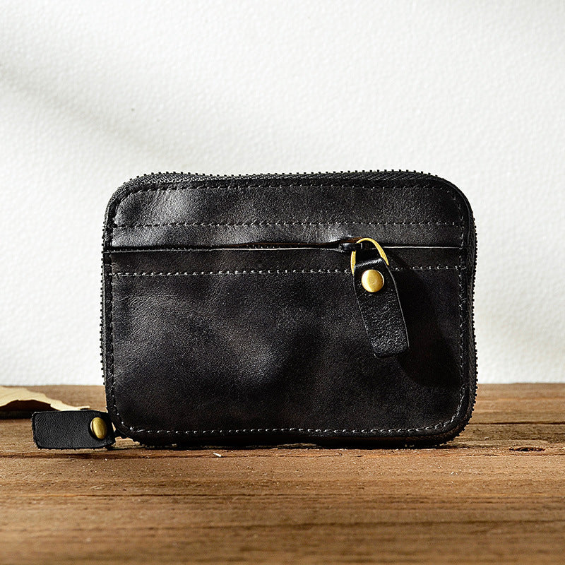 Men'S Genuine Leather Key Bag, First Layer Cowhide Vegetable-Tanned Soft Leather Hand-Brushed Colored Coin Purse, Key Chain Storage Box