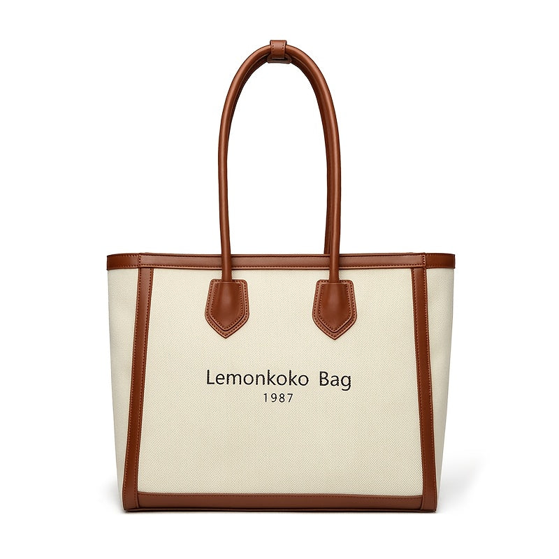 2026 New Canvas And Patchwork Tote Bag for Women, Featuring a Vintage College Style, Large Capacity, Suitable for Shoulder Carry And Commuting, a Fashionable Women'S Bag