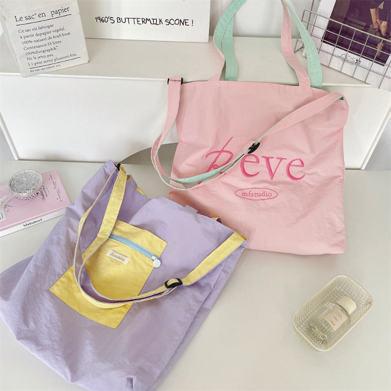 New Summer Cream Canvas Tote Bag for Women, Large Capacity, Korean Style, Embroidered, Versatile Shoulder Bag