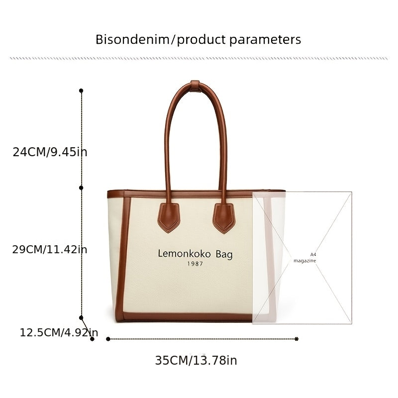 2026 New Canvas And Patchwork Tote Bag for Women, Featuring a Vintage College Style, Large Capacity, Suitable for Shoulder Carry And Commuting, a Fashionable Women'S Bag