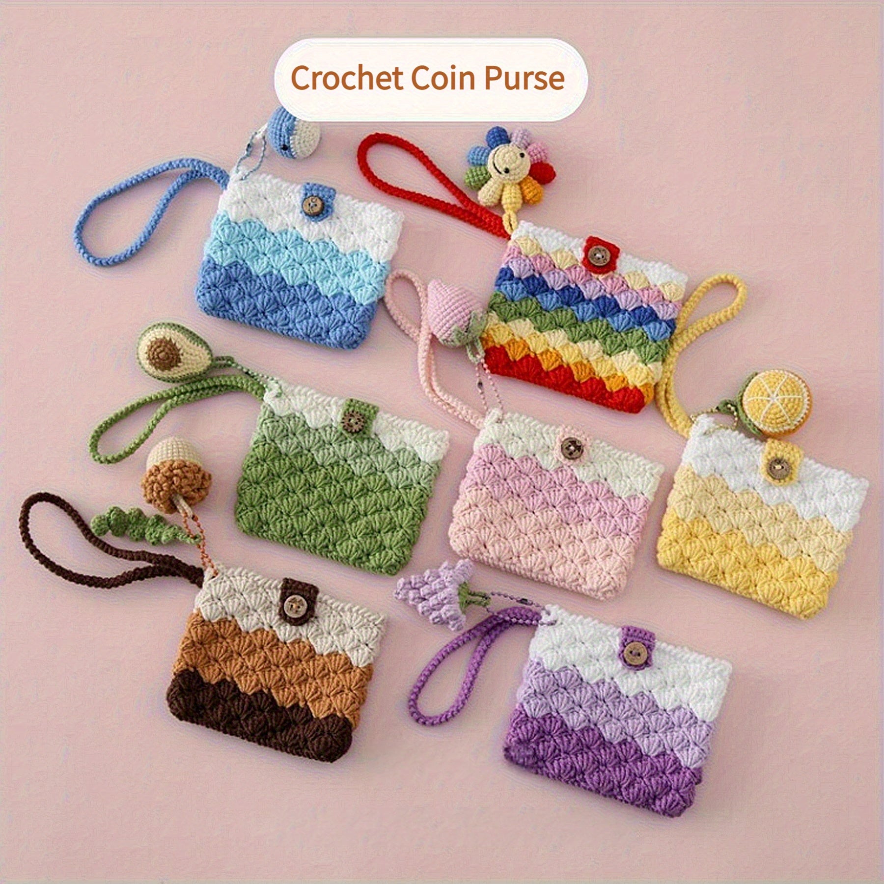 One Charming Crocheted Coin Pouch Featuring a Delightful Fruit Charm, Crafted from Yarn with a Wrist Strap, Ideal for Daily Use And As a Holiday Present