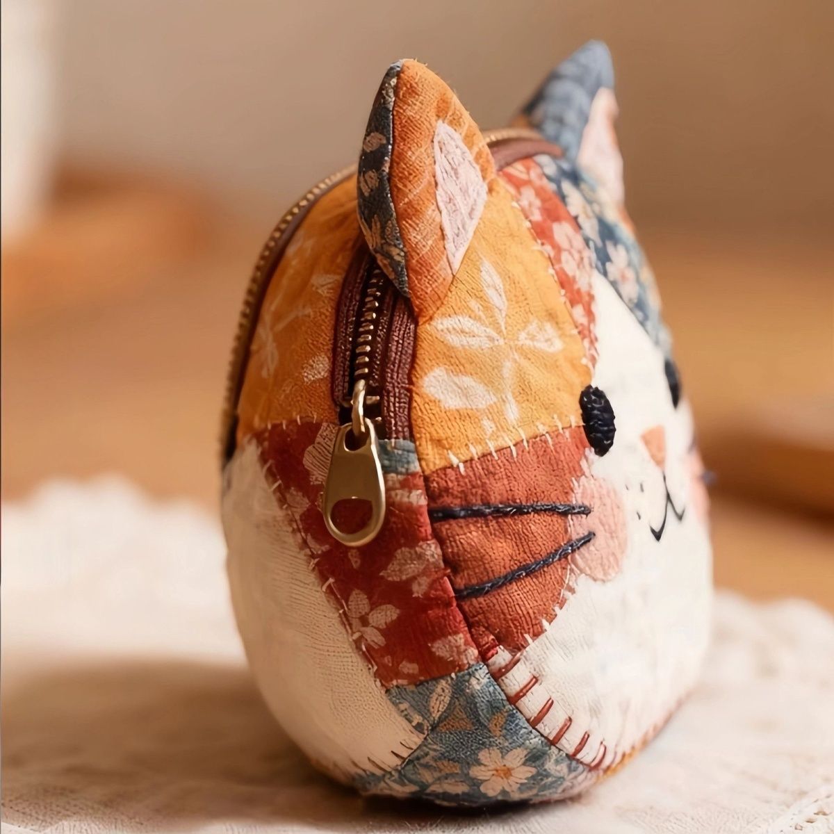 2PCSCartoon Cat Color-Block Fabric Coin Purse, Ins-style, High Aesthetic, Portable Storage Coin Purse, New Year Gift